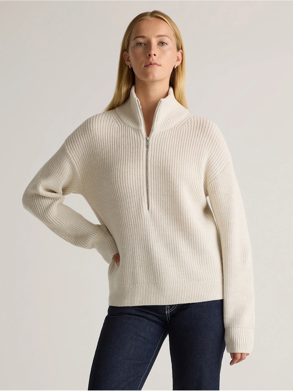 Quince Australia Merion Wool Cream Ribbed Turtleneck Sweater